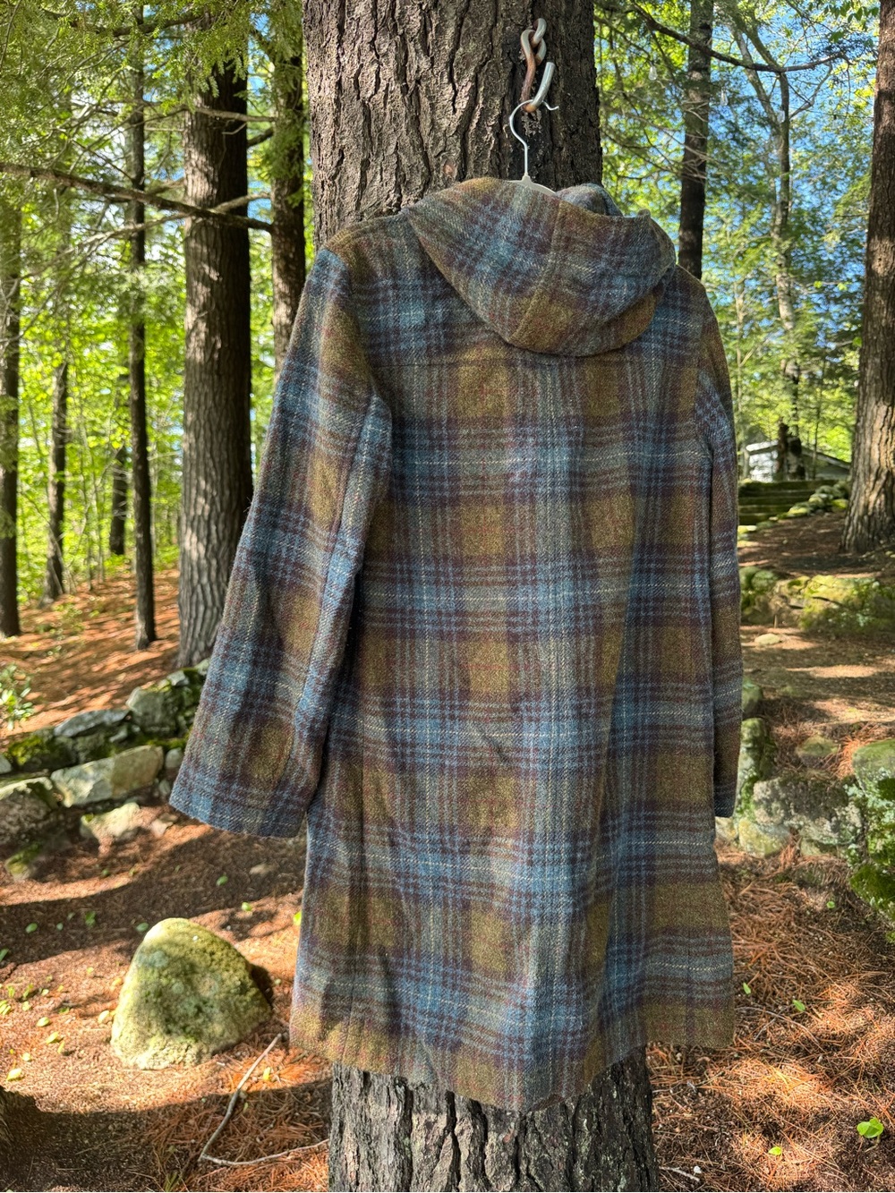 DKNY Plaid Wool Toggle Coat Leather Straps M - Picture 6 of 11